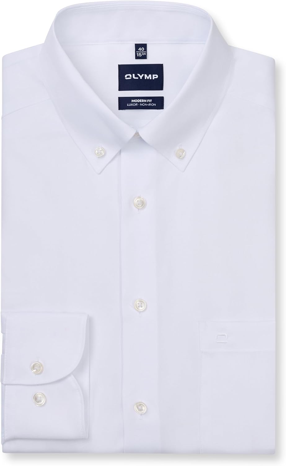 OLYMP Herren Businesshemd Langarm Luxor,Kariert,modern fit,Button-Down-Kragen 37 Weiss, 37 Weiss