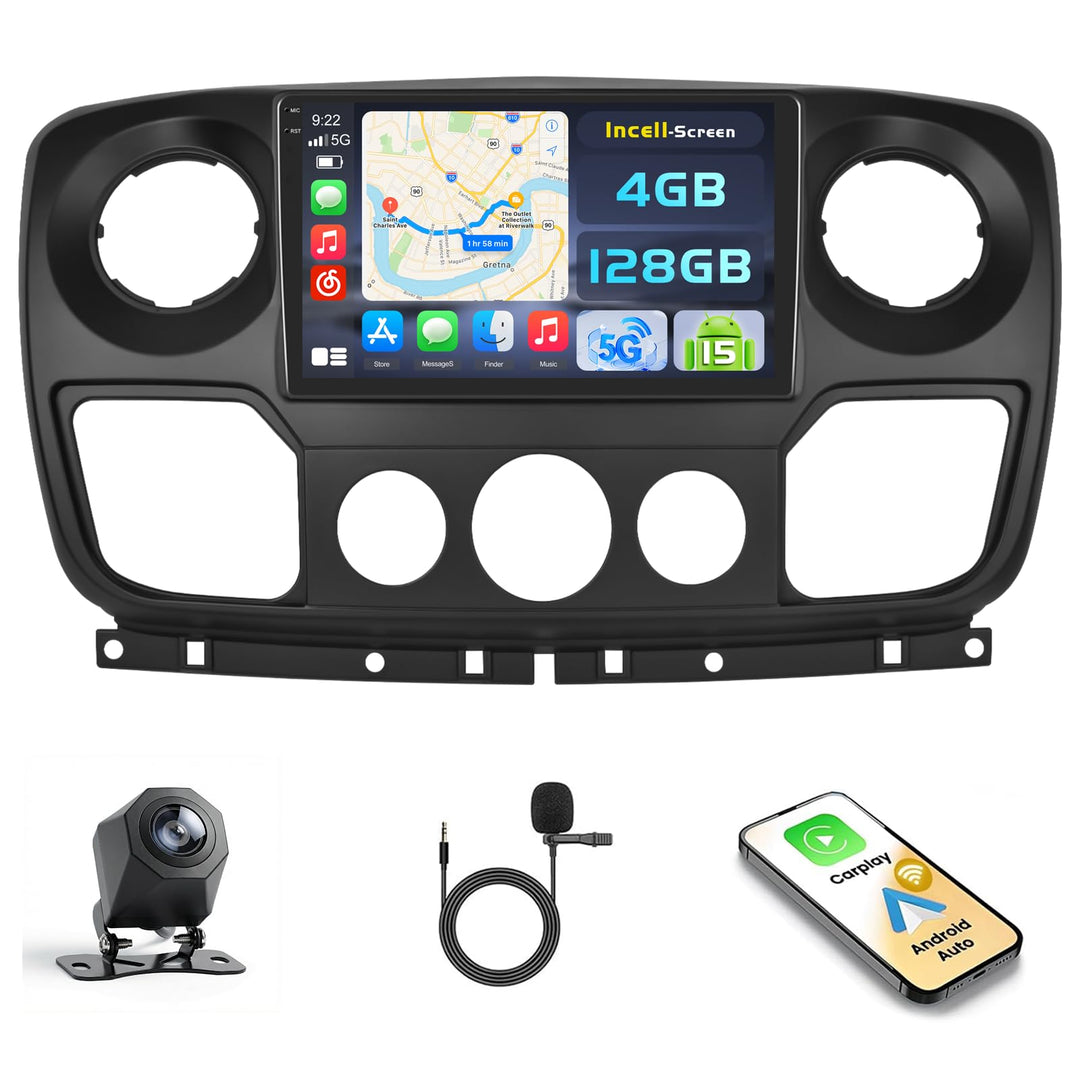 Hikity Android 15 4+128G Autoradio für Renault Master/Opel Movano/Nissan Interstar 2010 mit 10'' Inc