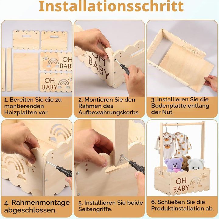 Babyparty Geschenk mit Griff,Holz Babyparty Kiste,34 * 22.8 * 17.5cm,Baby Aufbewahrungskorb,Dekorati