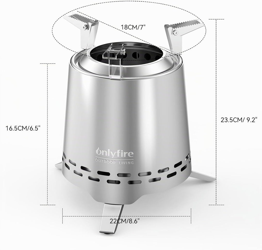 Onlyfire Edelstahl Tischfeuer mit Topfhalter und Tragetasche, Raucharmer Mini Tischkamin für Pellets
