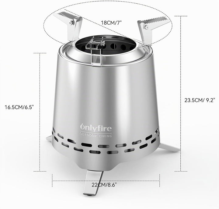 Onlyfire Edelstahl Tischfeuer mit Topfhalter und Tragetasche, Raucharmer Mini Tischkamin für Pellets