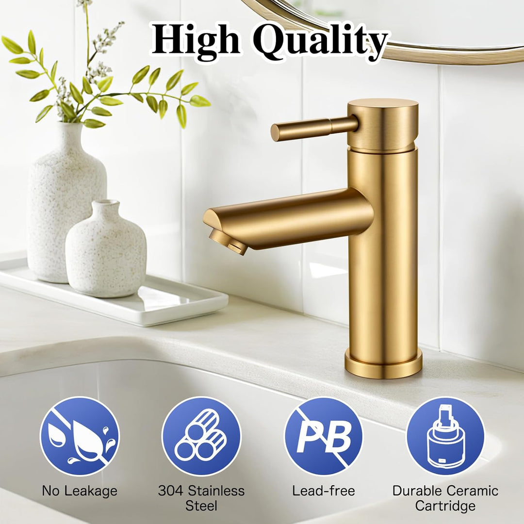 kisimixer Wasserhahn Bad, Einhebel-Waschtischarmatur 304 Edelstahl, Einloch Mischbatterie Waschbecke