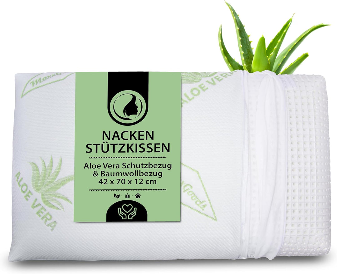 MaxxGoods - orthopädisches Nackenstützkissen mit Aloe Vera aus Visco-Gelschaum - 42cm x 70cm x 12cm