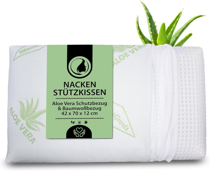 MaxxGoods - orthopädisches Nackenstützkissen mit Aloe Vera aus Visco-Gelschaum - 42cm x 70cm x 12cm