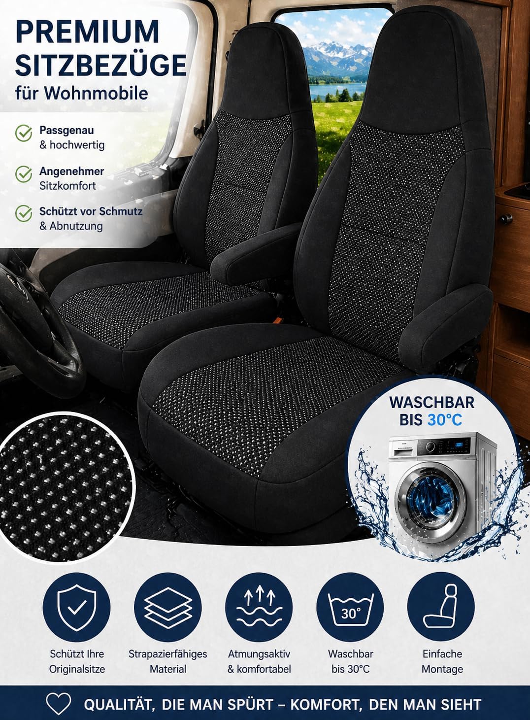 Generisch Sitzbezüge für Wohnmobile, Pilotsitze, Fahrersitz und Beifahrersitz, 2 Sitzer, Hochwertige