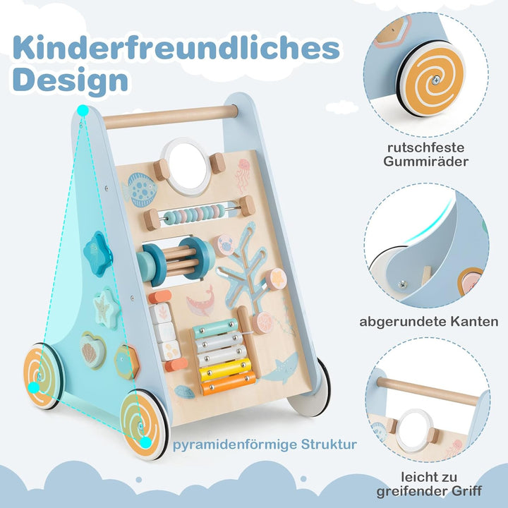 GOPLUS Lauflernwagen Holz, höhenverstellbarer Baby Lauflernhilfe, Baby Walker zum Schieben und Ziehe