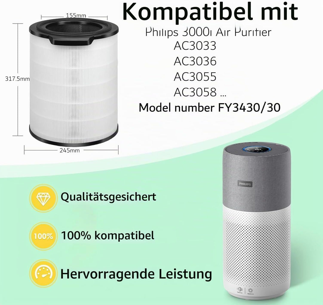 FY3430/30 Ersatz HEPA Filter Kompatibel mit Philips Luftreiniger 3000i Serie AC3033 AC3036 AC3055 un