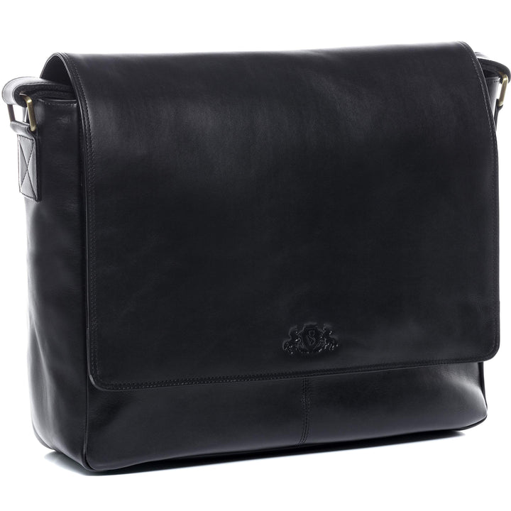 SID & VAIN® Messenger Bag Eton - Unisex Umhängetasche XL gross Ledertasche fit 15.4 Zoll Laptop mit