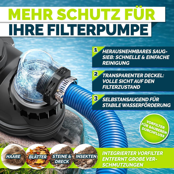 tillvex® Filterpumpe Pool mit Timer 7.000L/h &amp; 250W | Schwimmbadpumpe Förderhöhe max. 7,5m | Poolfil