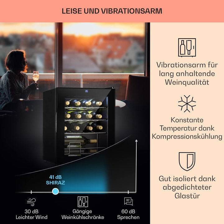 Klarstein Weinkühlschrank, 1 Zonen Getränkekühlschrank Klein, Kleiner Weinschrank 42L, Wein-Kühlschr