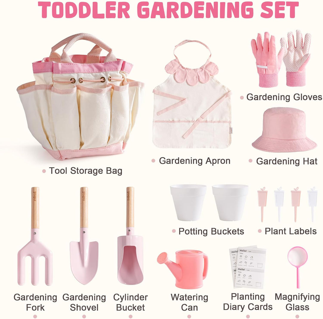 ROBUD Kinder-Gartenwerkzeug-Set, 17-teilig, Kinder-Gartenwerkzeug-Set mit Giesskanne, Gartengabel un