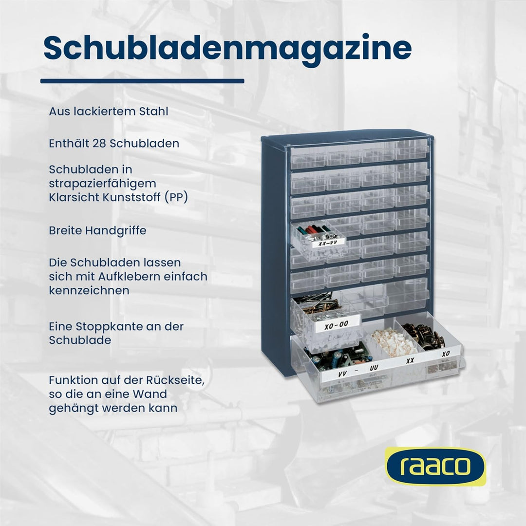 raaco Kleinteilemagazin C9-28 mit 28 Schubladen, Tragkraft 26.4 kg, 15 x 30.6 x 41.7 cm, geeignet fü