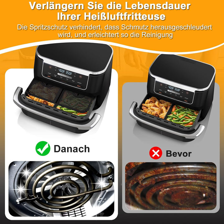 Heissluftfritteuse Spritzschutz für Ninja 10,4L AF500EU, 2 Stk Airfryer Spritzschutz für Ninja Foodi