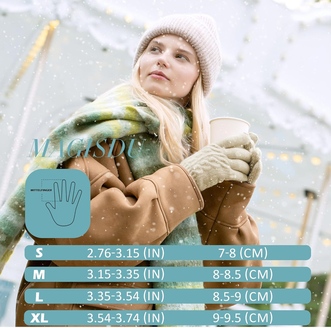 Alpaka Handschuhe Damen Fleece Doppelfutter & Touchscreen - Thermo Winterhandschuhe mit Anti-Rutsch
