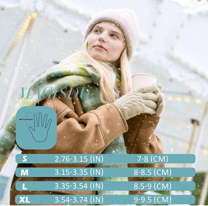 Alpaka Handschuhe Damen Fleece Doppelfutter & Touchscreen - Thermo Winterhandschuhe mit Anti-Rutsch