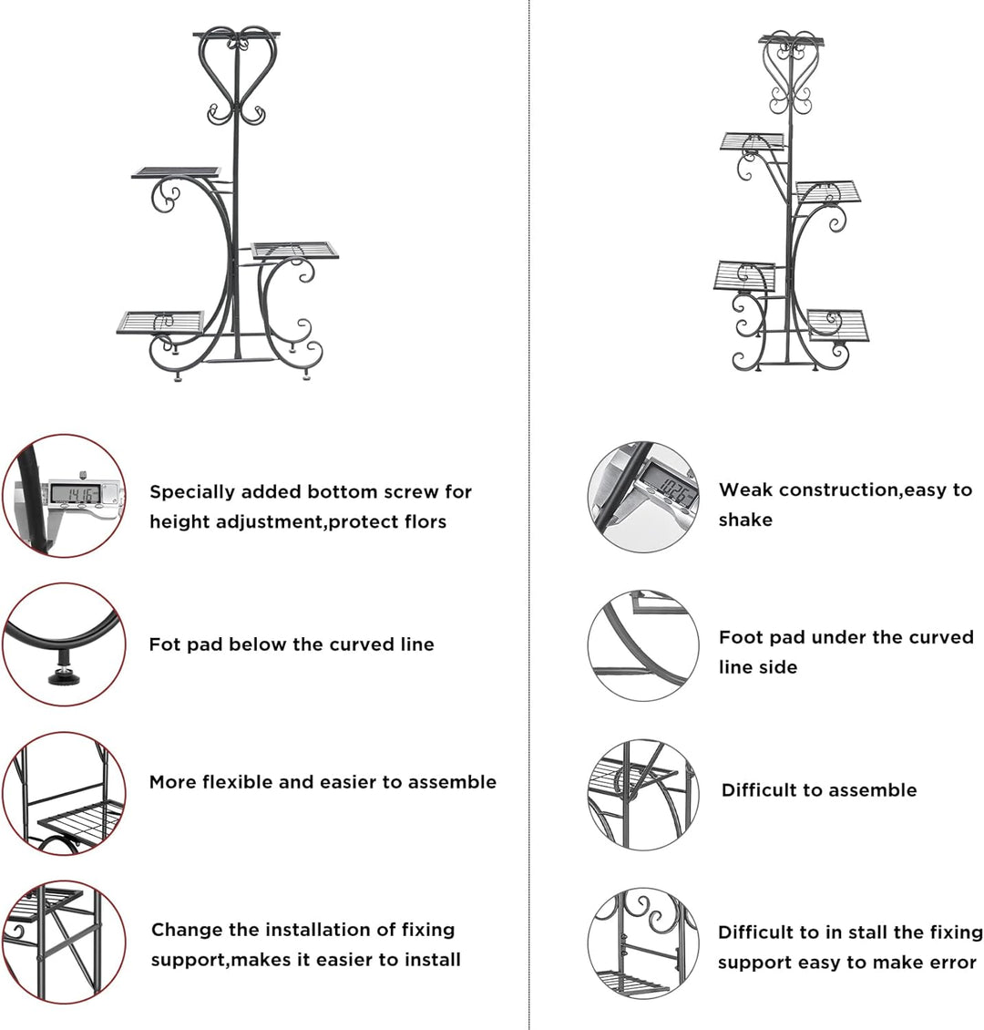 unho Blumenregal Metall, Pflanzenregal mit 4 Ebenen, Blumenständer Blumentreppe Pflanzenständer für