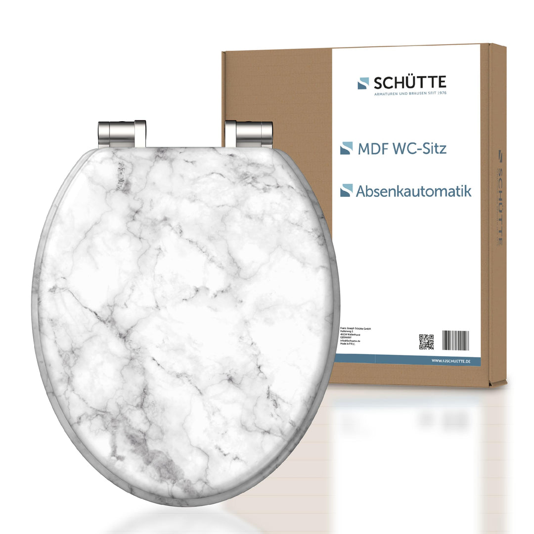 SCHÜTTE WC-Sitz MARMOR STONE mit Absenkautomatik aus Holz Toilettensitz mit Klodeckel, Holzkern Toil