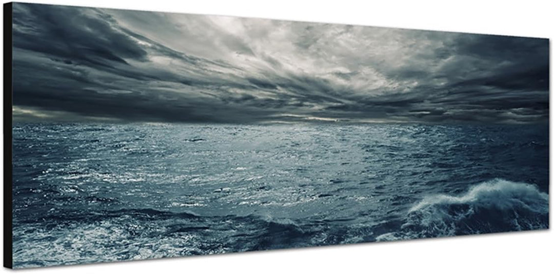 Paul Sinus Art Panoramabild auf Leinwand und Keilrahmen 150x50cm Ozean Meer Sturm Wellen Wolkenhimme