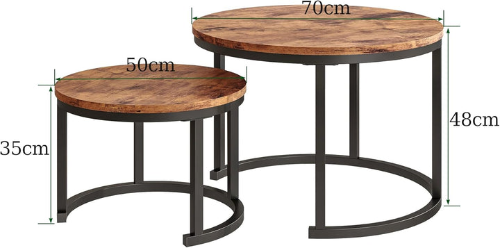 Couchtisch Rund, 2er Set Sofa Couchtisch Industrial Style, verschachtelte Beistelltische aus Metall