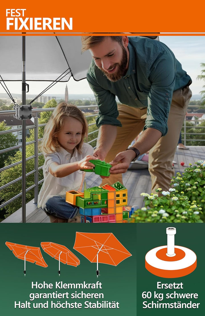 4smile Sonnenschirmhalter Balkongeländer SunnyGuy 2.0, Anthrazit - Universelle Sonnenschirm Halterun