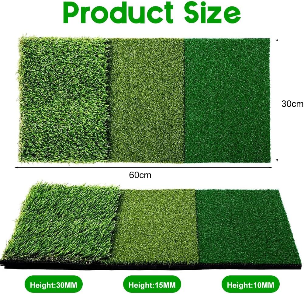 3-in-1 Golf-Abschlagmatte 60x30cm, Golf-Übungsmatte mit Rough und Fairway Schlagflächen, Abschlag Tr