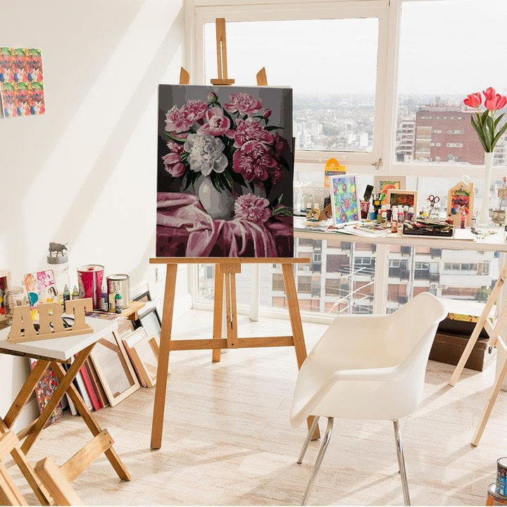 Artnapi Malen nach Zahlen Erwachsene mit Rahmen | DIY Handgemalt | Blumen - Rosa und weisse Pfingstr