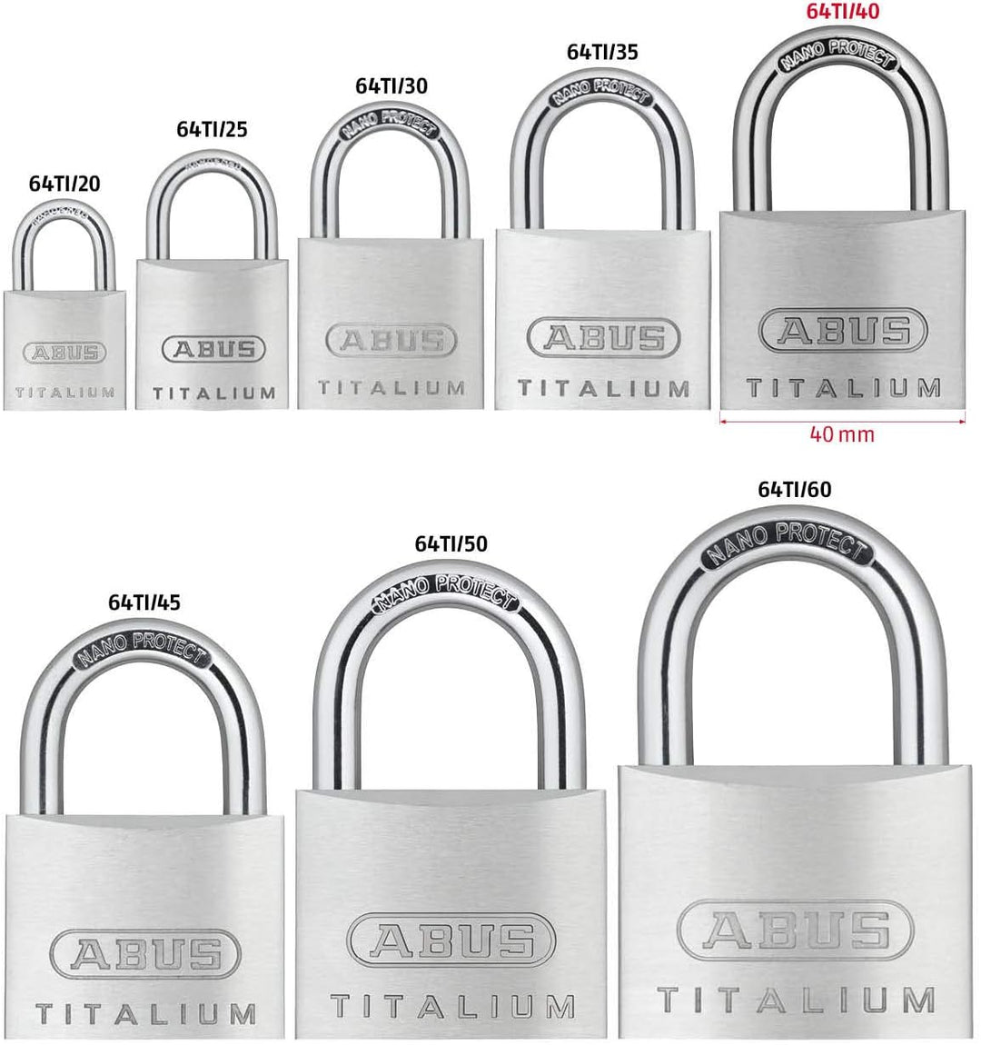 ABUS Vorhängeschloss Titalium 64TI/40 gl.-6412 - gleichschliessend - Kellerschloss mit Schlosskörper