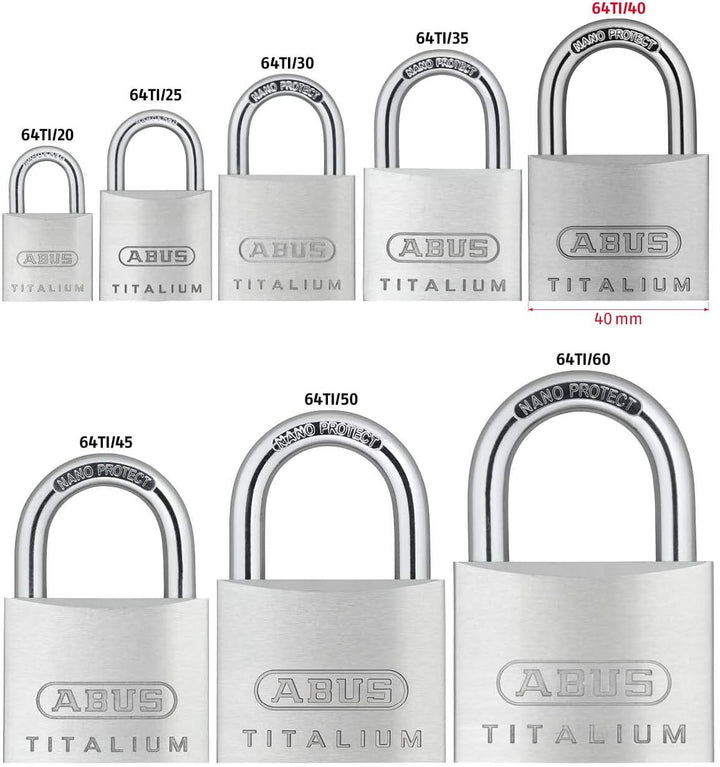 ABUS Vorhängeschloss Titalium 64TI/40 gl.-6412 - gleichschliessend - Kellerschloss mit Schlosskörper