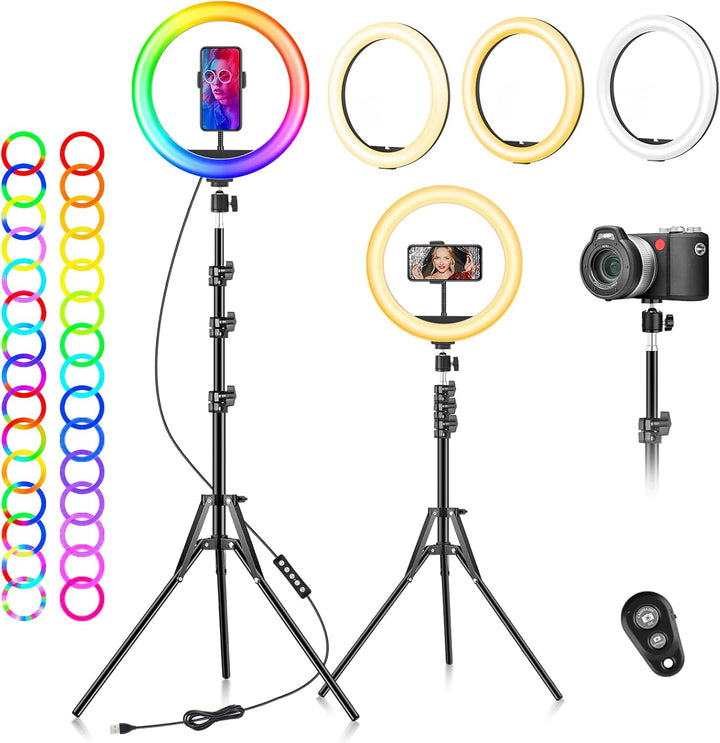 LED Ringlicht mit Stativ Handy - Selfie Licht Ringleuchte 10 Zoll Ring Light 40 RGB-modi Dimmbare Li