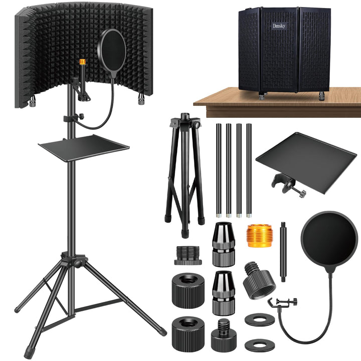 Dmsky Mikrofon-Isolationsschild mit Pop-Filter und Stativständer, faltbarer Mikrofonschutz mit dreif