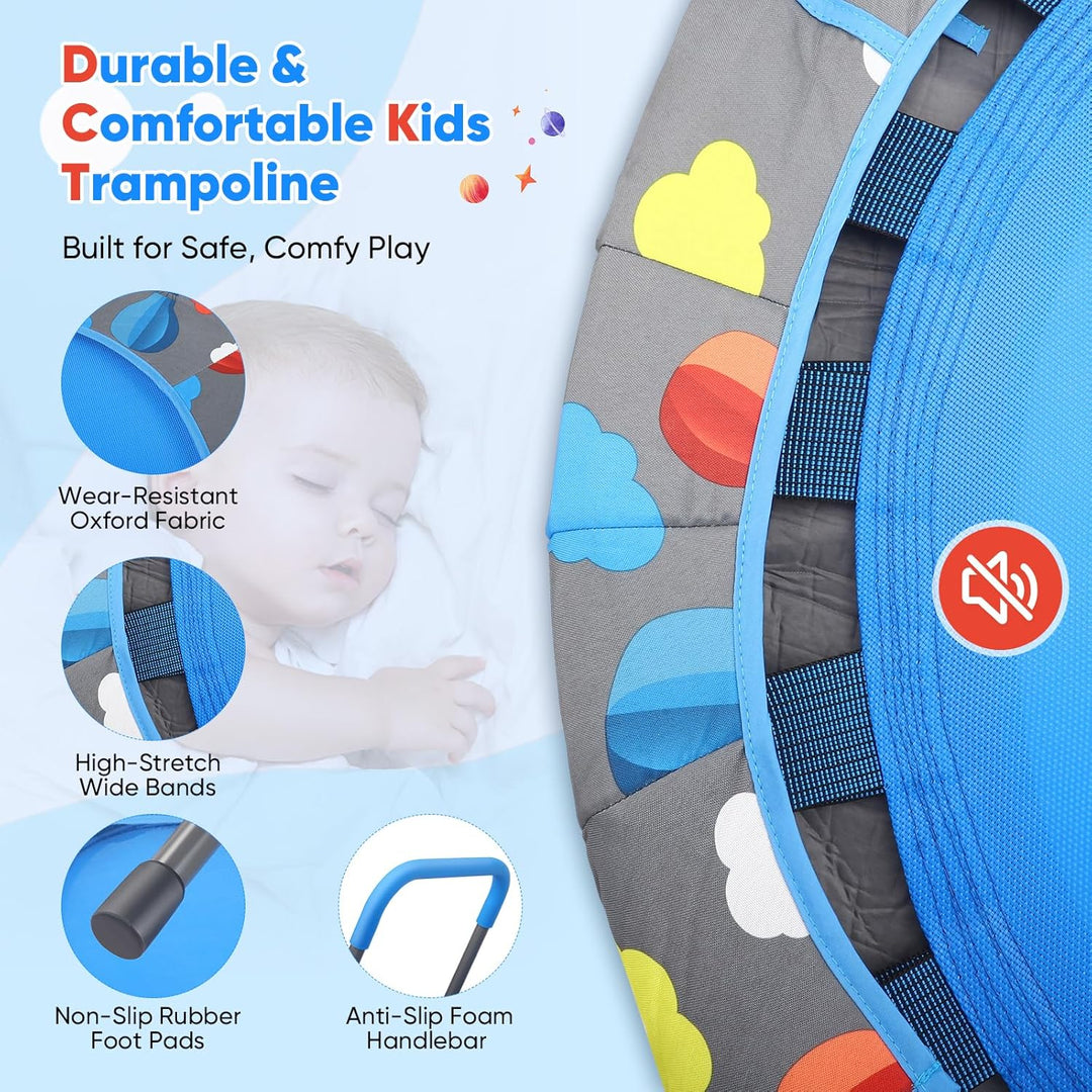 Trampolin für Kinder, 3-in-1-Falttrampolin, Kleinkindtrampolin für drinnen und draussen mit Lenker,