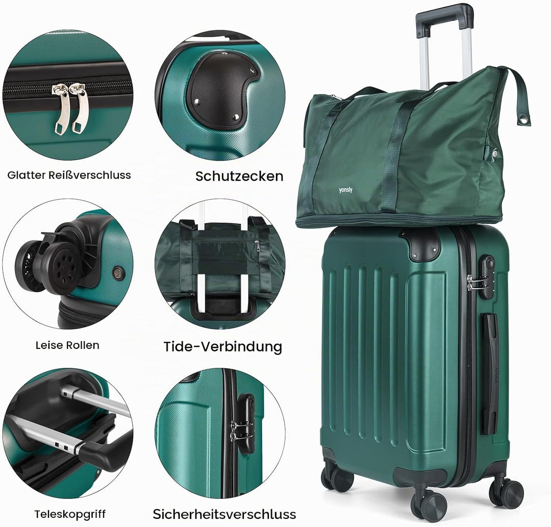 Reisekoffer Set 4-teilig, Trolley Kofferset mit 1 Reisetasche, 1 Kulturbeutel, Rollkoffer Handgepäck