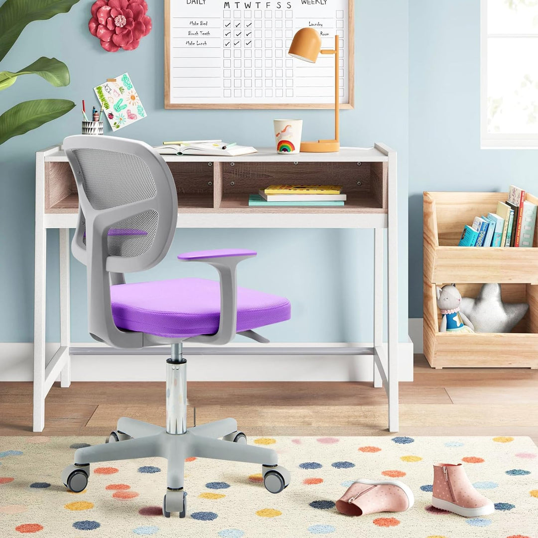 COSTWAY 360° Drehbarer Kinderschreibtischstuhl, 80-91,5 cm Höhenverstellbarer Jungendstuhl mit Rücke