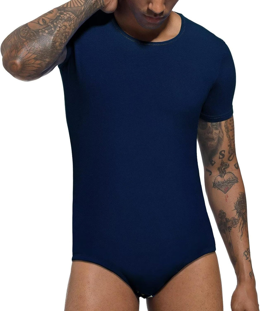 Landofgenie Männer Kurzarm Strampler Pyjama Bodysuit One Piece Strampler Dunkelblau XXL, Dunkelblau