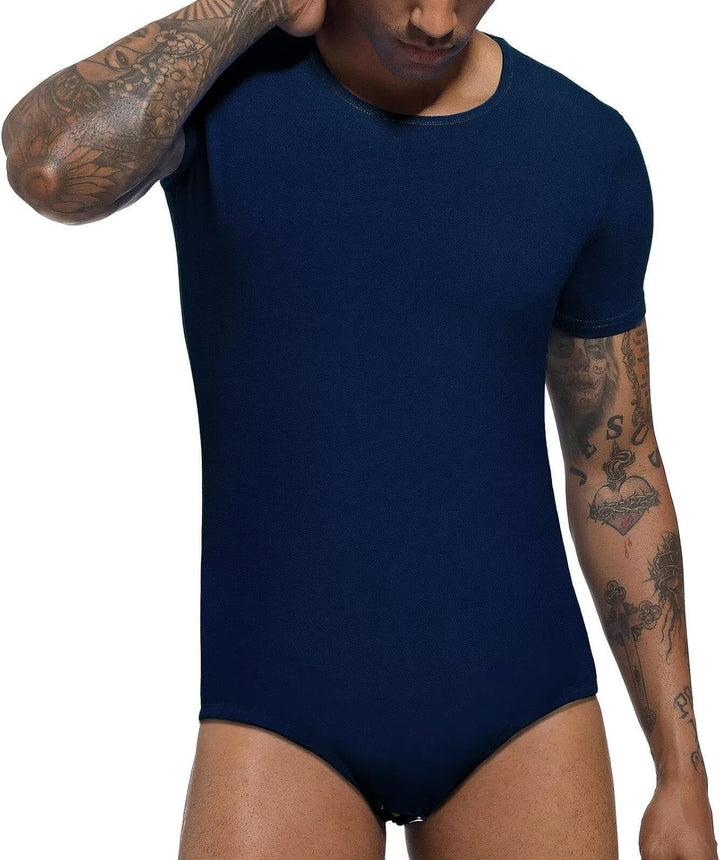 Landofgenie Männer Kurzarm Strampler Pyjama Bodysuit One Piece Strampler Dunkelblau XXL, Dunkelblau