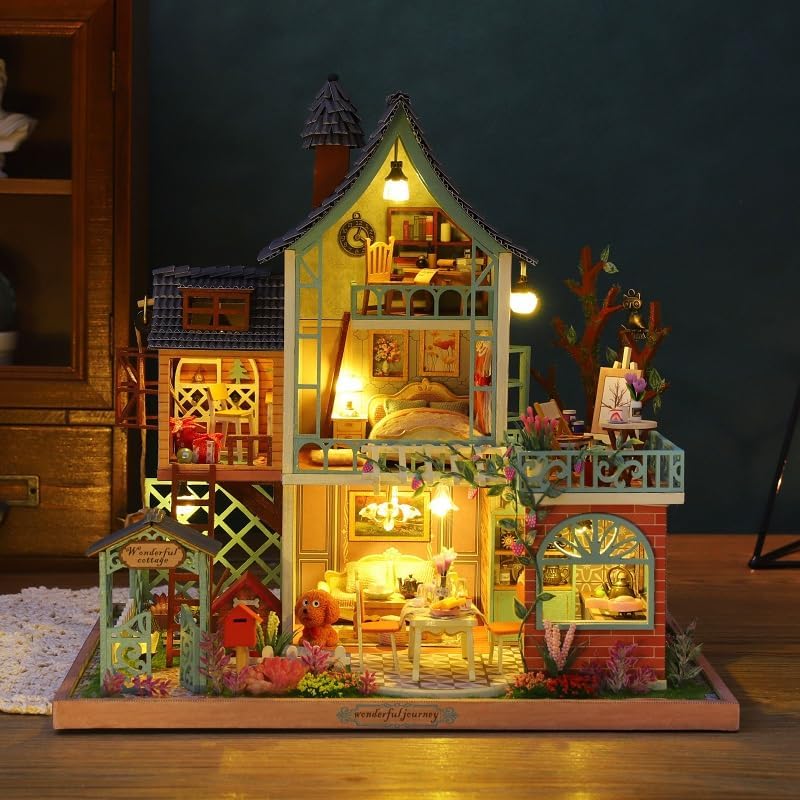 Cuteefun DIY Puppenhaus Miniatur Haus zum Selber Bauen für Erwachsene, Miniatur Puppenhaus Kit mit M