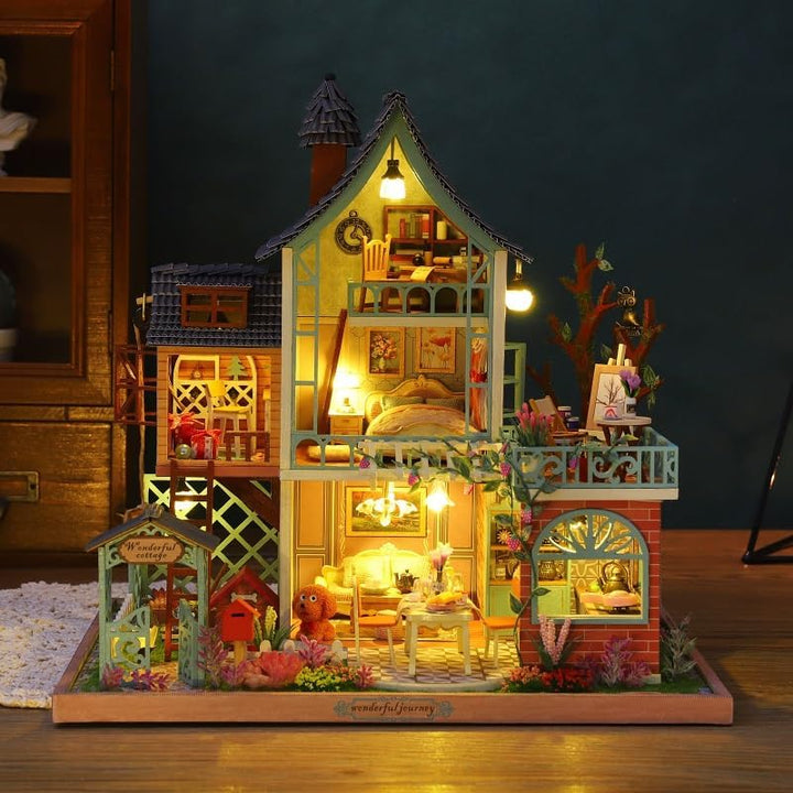 Cuteefun DIY Puppenhaus Miniatur Haus zum Selber Bauen für Erwachsene, Miniatur Puppenhaus Kit mit M