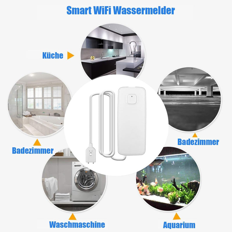 WiFi Wasserleck Sensor, 80dBwater Sensor Alarm, Sumpfpumpe Alarm, TUYA APP Kostenlose Fernüberwachun