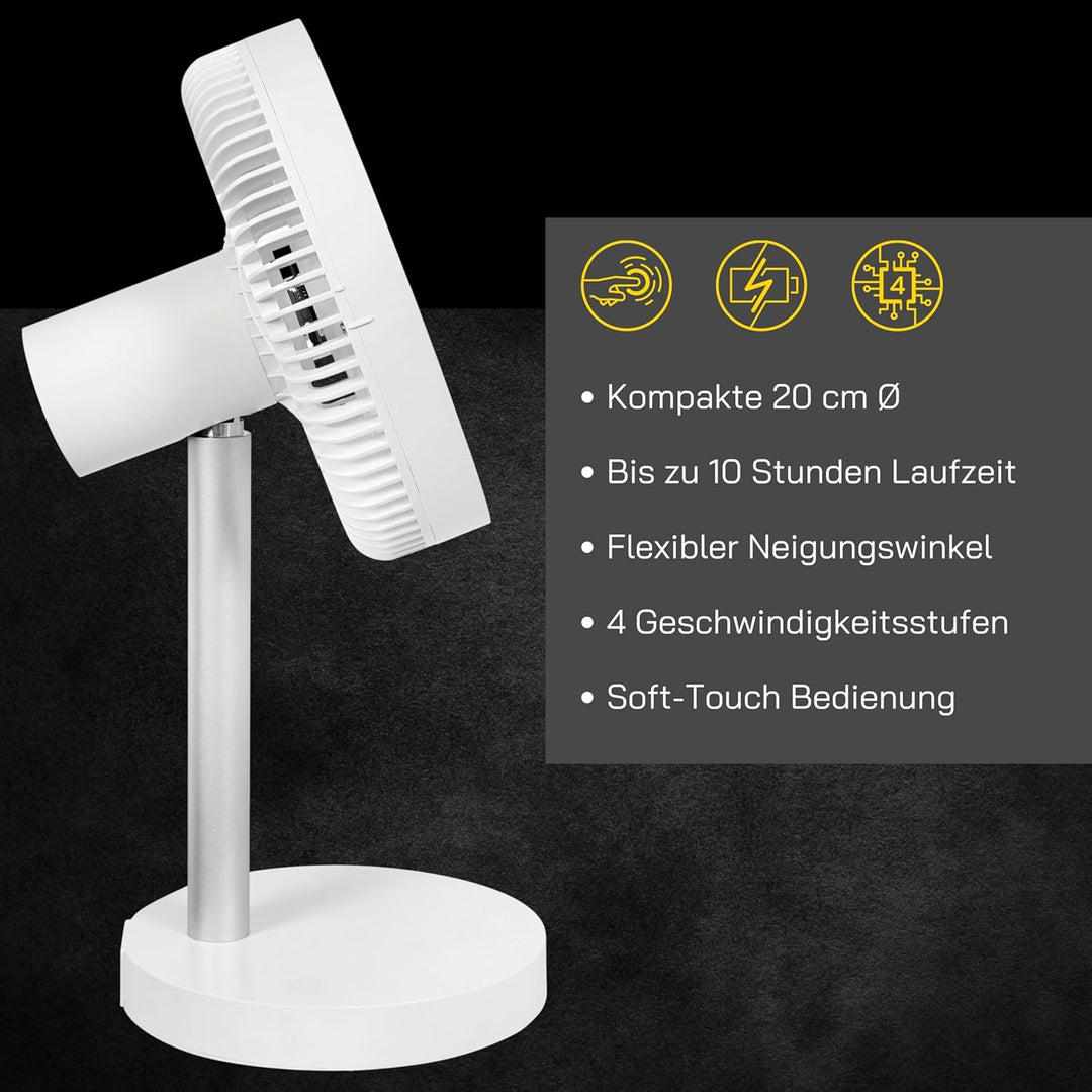 Gutfels Akku-Tisch-Ventilator VENTI 3020 R | Lithium Ionen Akku 4.000 mAh | Touchbedienung | 4 Gesch