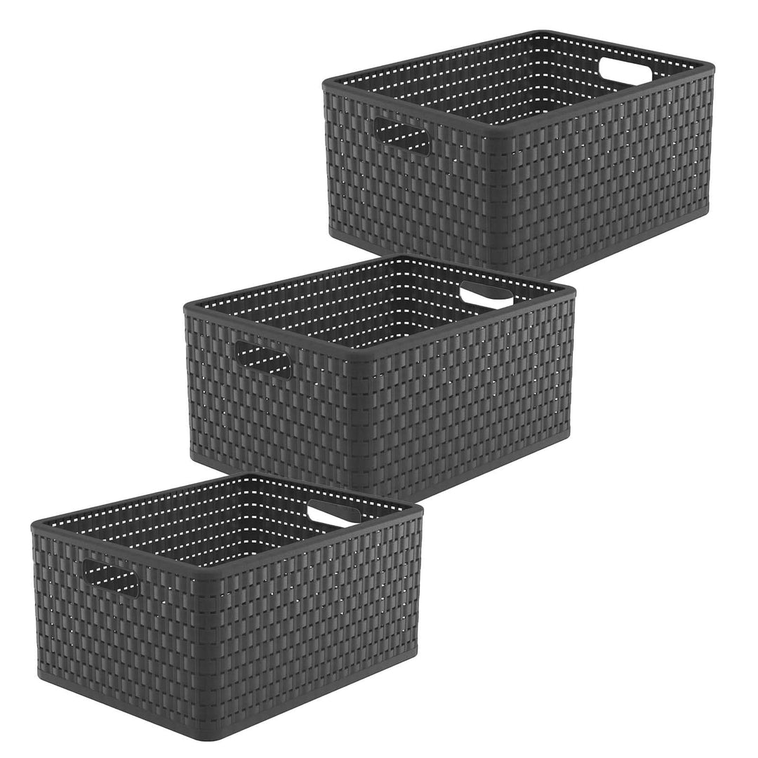 Rotho Country 3er-Set Aufbewahrungsbox Rattan-Optik, Kunststoff (PP) BPA-frei, anthrazit, 3 x A4+/28