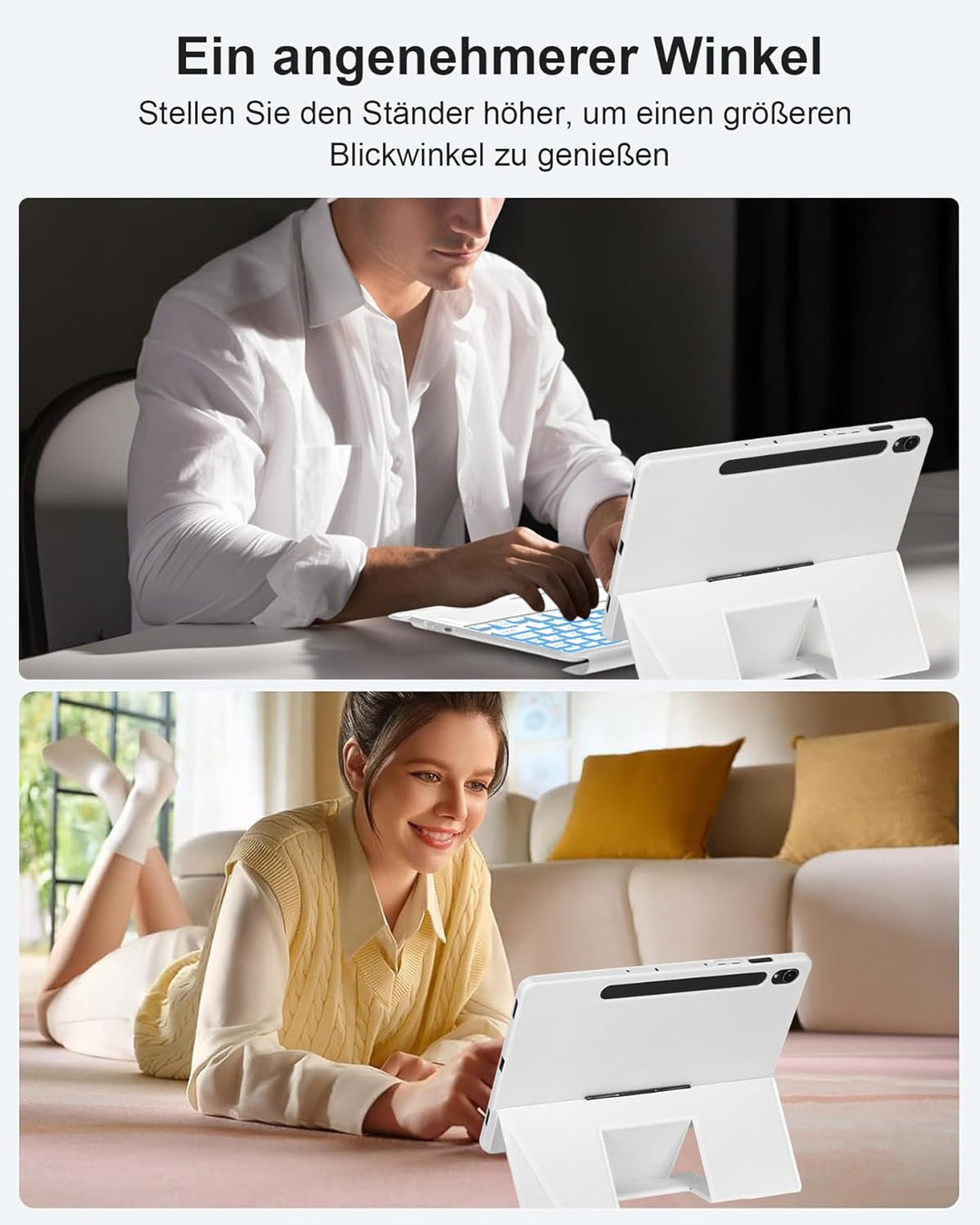 Nuo Ergonomische Hülle mit Tastatur für Samsung Galaxy Tab S10 FE/S9 FE/S9 10,9/11 Zoll 2025/2023 SM