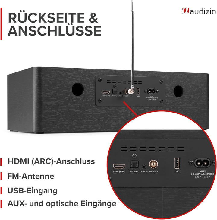 Audizio Lunata - DAB Radio mit CD Player, 100W Stereoanlage mit CD & Bluetooth 5.3 - Musikanlage mit