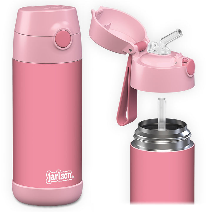 Jarlson® Trinkflasche Kinder Edelstahl CHARLI mit Strohhalm - Thermosflasche 350ml - TÜV geprüft - B