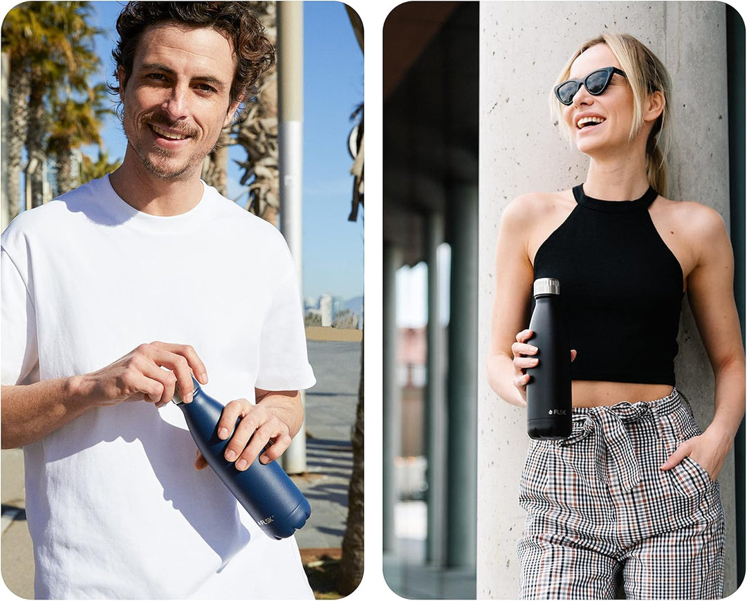 FLSK Trinkflasche I Premium Trinkflasche aus Edelstahl I 100% Auslaufsicher & Kohlensäure geeignet I