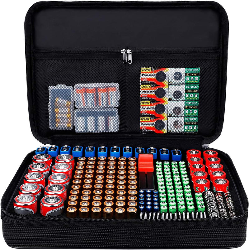 Batterie Aufbewahrungsbox Feuerfeste Batteriebox Tragetasche mit Tester Hält 216 Batterien Unterschi