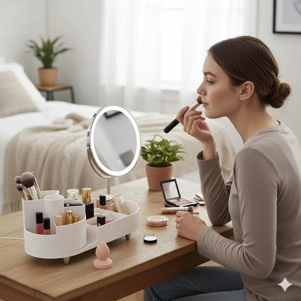Make up Organizer 360° Drehbar, Grosser Bad Kosmetik Organizer mit Aufbewahrungsbox für Schminktisch