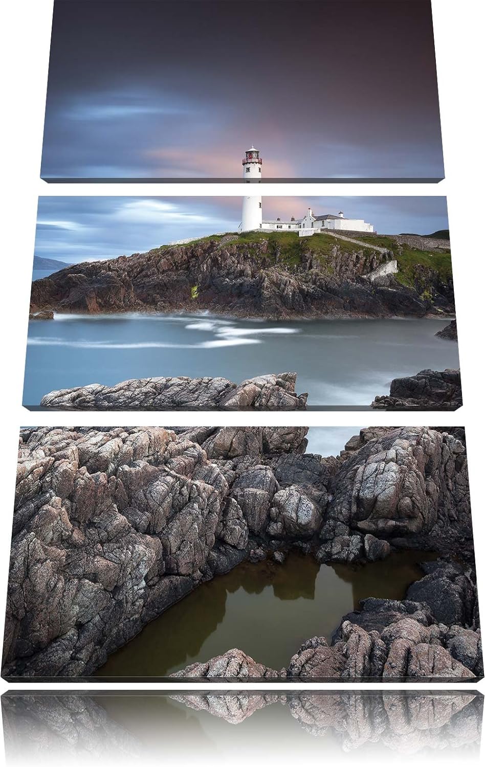 Pixxprint Leuchtturm im Meer 3-Teiler Leinwandbild 120x80 Bild auf Leinwand