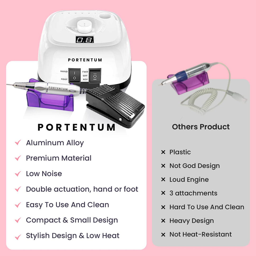 PORTENTUM Professionelle Nagelfräse, 35000 U/min, elektrisches Maniküre- und Pediküre-Set, 16 Elemen