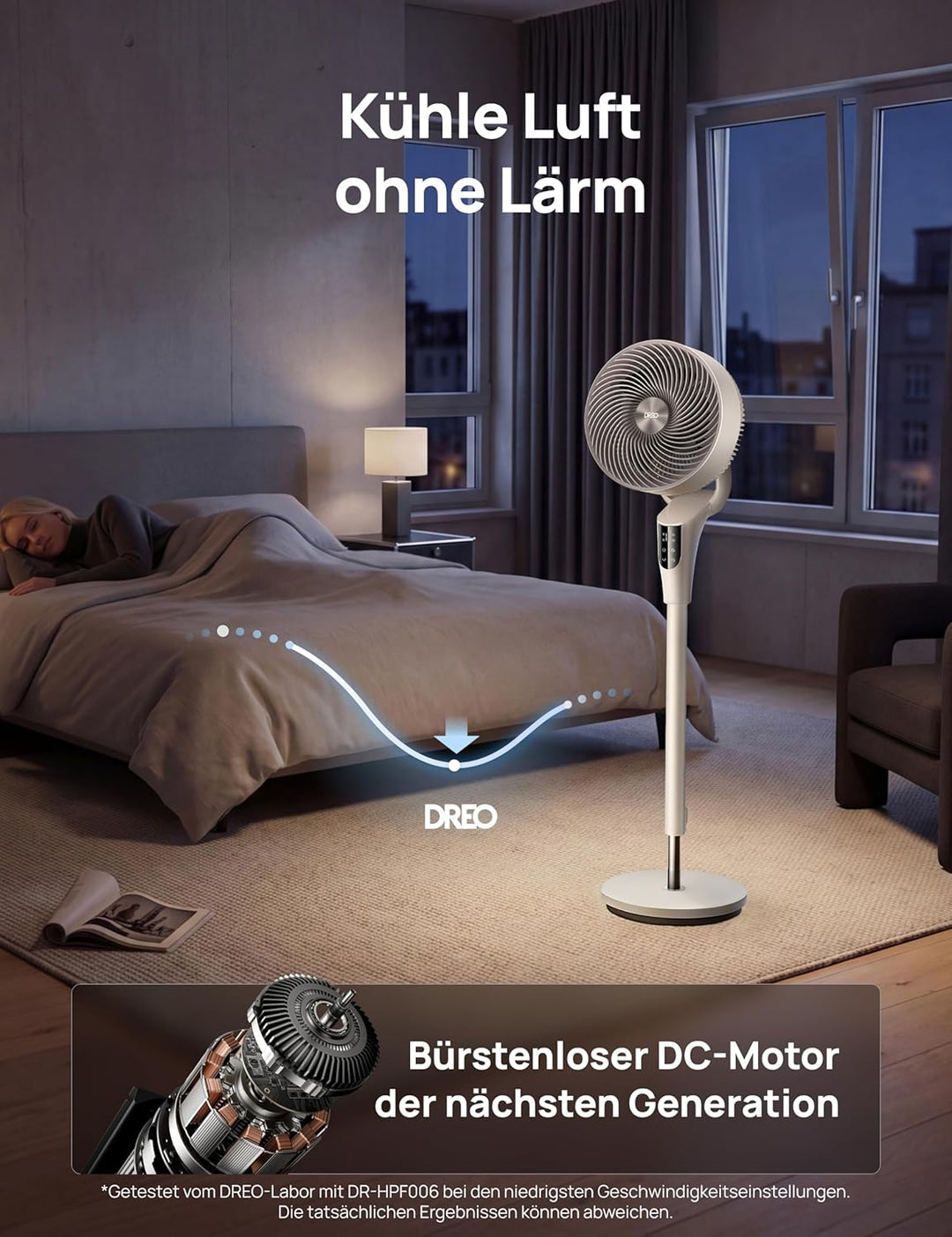 Dreo Leiser Standventilator, 1444m³/h Luftvolumen oszillierende Ventilator, 3 Stufen 6H Timer Turmve