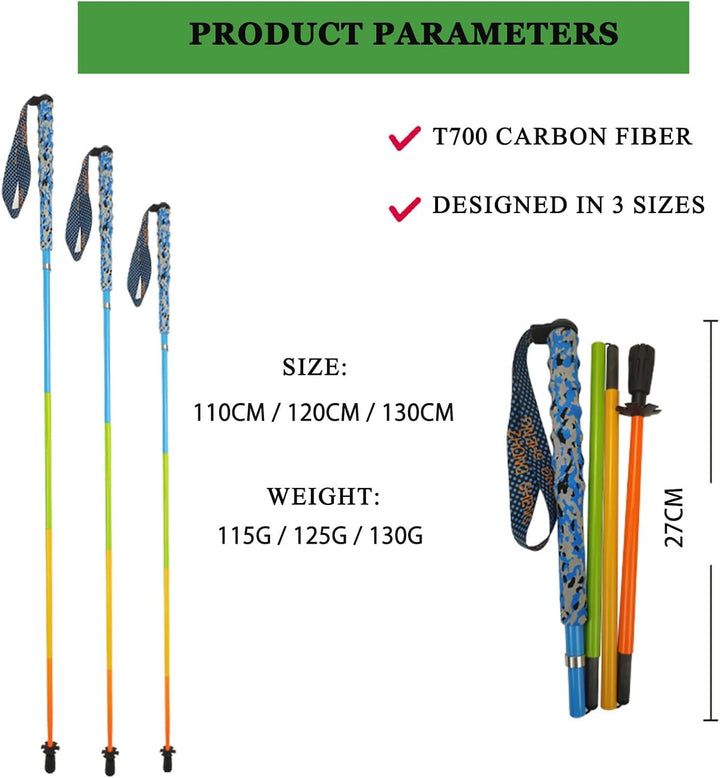 OKHEALING Ultraleichte Trekkingstöcke aus Kohlefaser, faltbar, 2er-Set, Wanderstöcke mit feuchtigkei